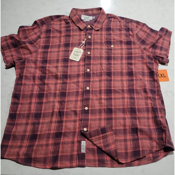 NWT Grayers Classic Plaid Button-Up Short Sleeve Shirt Red 2XL - Picture 1 of 11